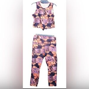 Nike Women's Dri-fit Printed Cropped Leggings with Tank Top Set Sz L Running